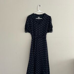 Dkny Blue Puff Sleeve Midi Sundress